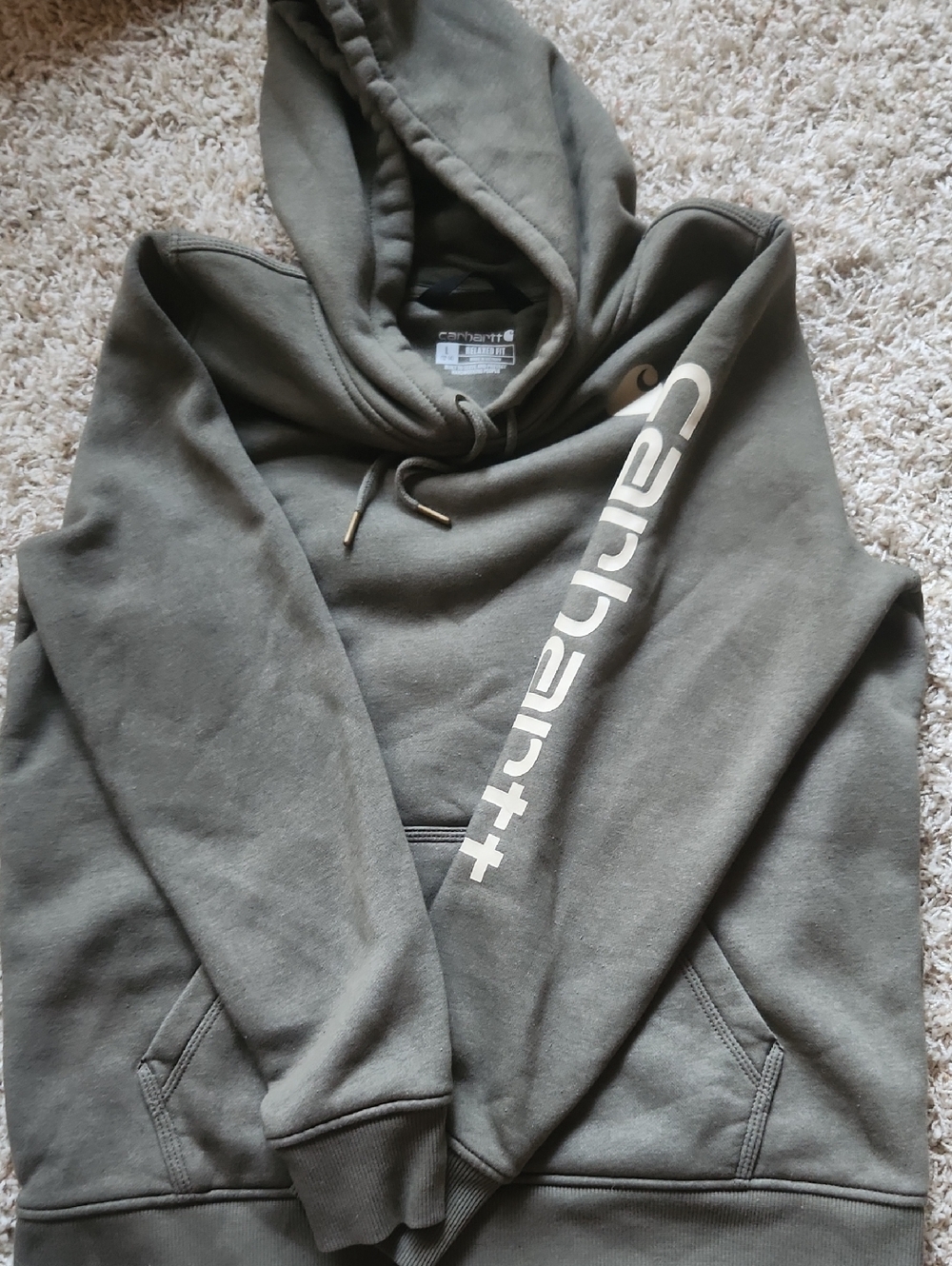 Carhartt Olive Green Hoodie with White Sleeve Logo